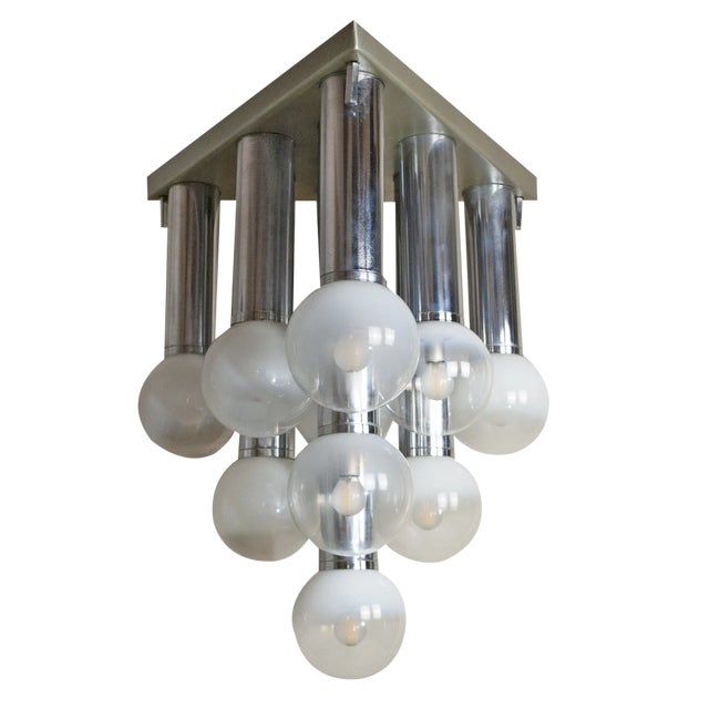 Pendant Chandelier With Lights in Satin Glass, Italy, 1970s For Sale
