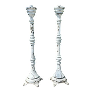 Antique 46-Inch Church Altar Paschal Candlesticks With Cast Iron Bases For Sale