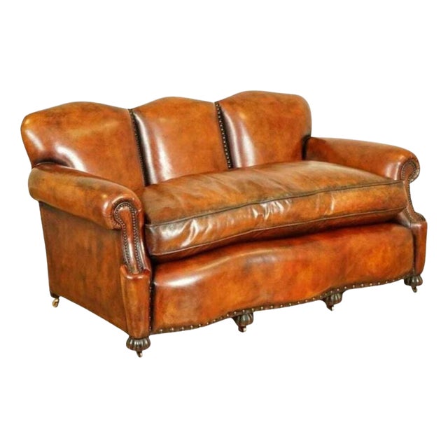Antique Edwardian Hand Dyed Whisky Brown Sofa, 1890s For Sale