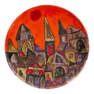 Elio Schiavon Signed Italian Ceramic Plate With Cityscape