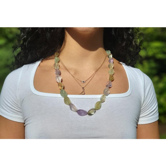 Art Deco Beaded Necklace With Prehnite, Citrine, and Amethyst, 25" For Sale - Image 4 of 10