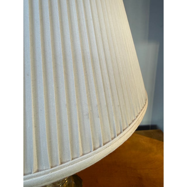 Vintage Pair Cut Crystal and Brass Table Lamps With Pleated Silk Shades For Sale - Image 12 of 18