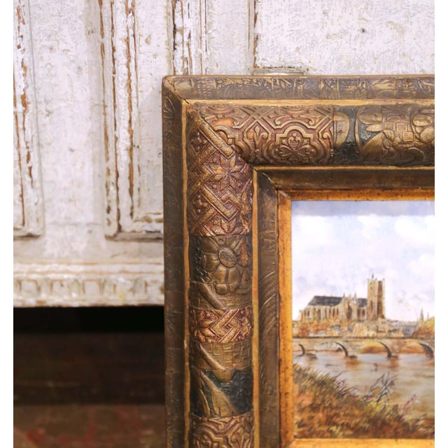 Late 19th Century 19th Century French Porcelain Painting of the City of Auxerre in Carved Frame For Sale - Image 5 of 11