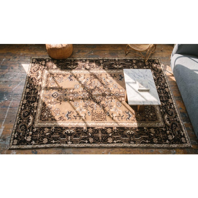1920s Tan Taupe Medallion Traditional Antique Indian Agra Rug 4'6" X 6'6" Knotted Pile Wool Carpet For Sale - Image 9 of 9