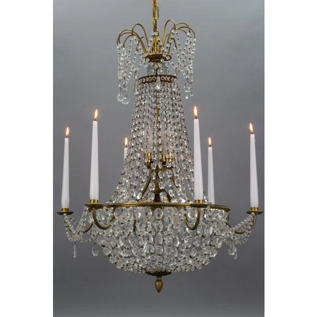 Goldenrod French Louis XVI Style Brass and Crystal Basket 9-Light Chandelier For Sale - Image 8 of 18