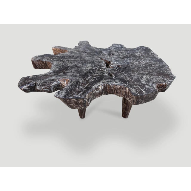 2010s Andrianna Shamaris Cerused Teak Wood Single Charred Organic Coffee Table For Sale - Image 5 of 6