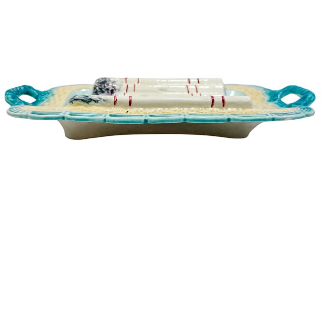 19th Century French Majolica Asparagus Serving Tray With Handles by Salins For Sale - Image 10 of 13