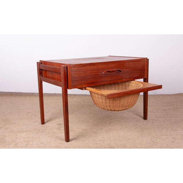 Vintage Danish Teak and Rattan Sewing Table by Johannes Andersen for Uldum Møbelfabrik, 1960s For Sale - Image 10 of 14