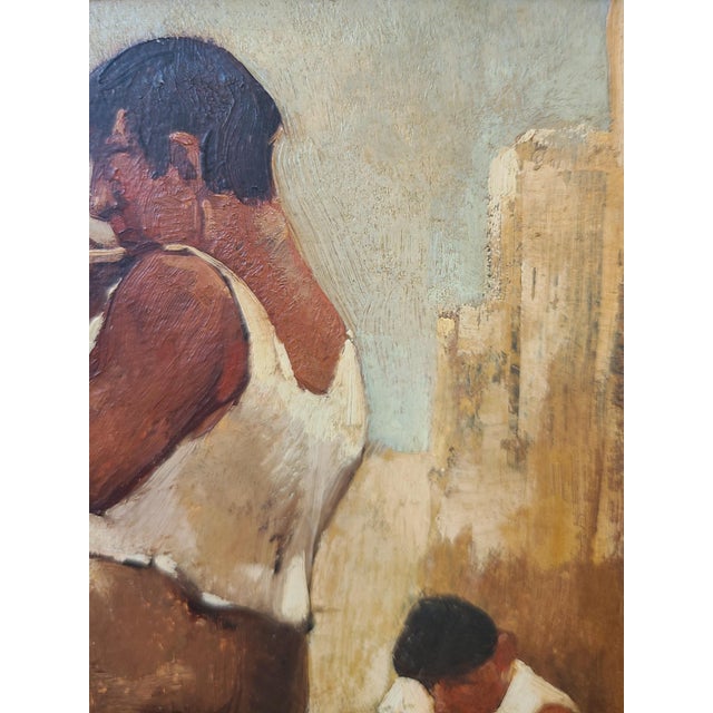 Mid-Century Modern Willem Van Den Berg Rare Vintage 1960's Oil Painting Stone Masons in a Quarry For Sale - Image 3 of 15
