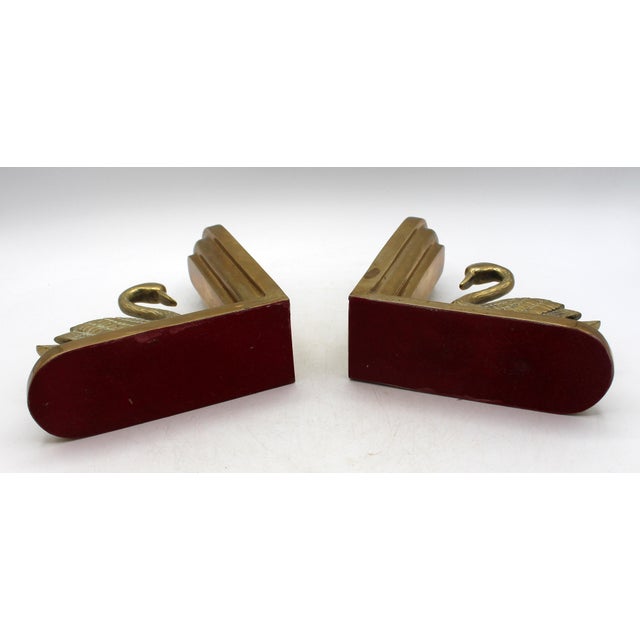 Mid 20th Century Pair of Continental Mid Century Modern Brass Swan Bookends For Sale - Image 5 of 6