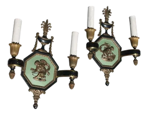Neoclassical E.F. Caldwell Large C. 1913 Patinated Bronze Sconces - A Pair