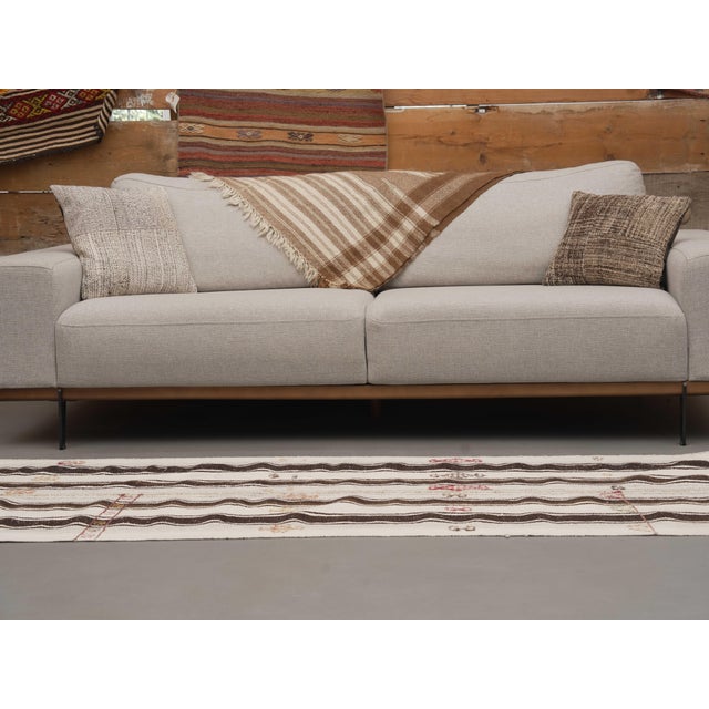1970s Vintage Handmade Wool Cotton White Brown Runner Rug For Sale - Image 11 of 11