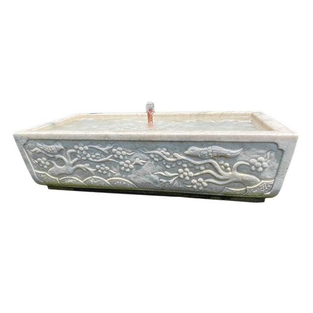 English Vintage White Marble Bird & Blossom Fountain For Sale - Image 3 of 7