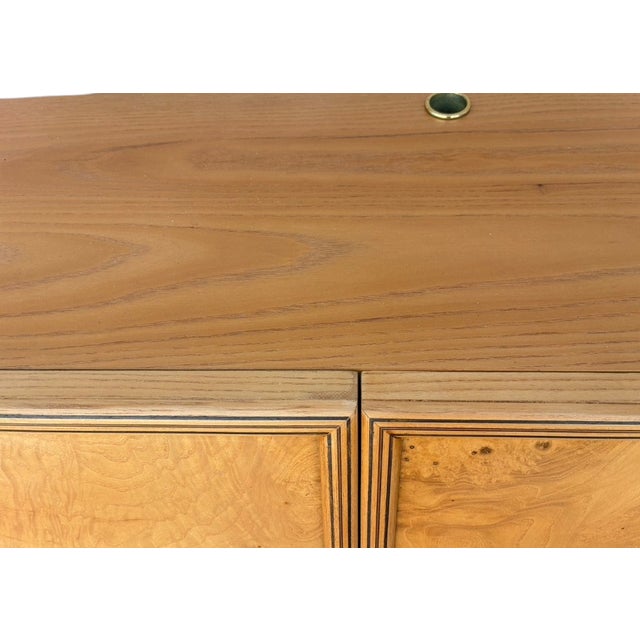 Henredon Scene Two Campaign King Bed Burlwood Oak Trunk Headboard Art Deco For Sale - Image 11 of 16