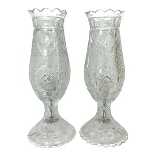 Magnificent ''Star & Moon' Cut Crystal Glass Wired Large Table Lamps / Lanterns - A Pair 19.5" For Sale