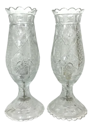 Magnificent ''Star & Moon' Cut Crystal Glass Wired Large Table Lamps / Lanterns - A Pair 19.5"