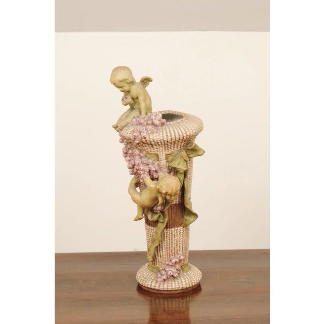 1860s French Napol"on III Painted Terracotta Vase with Cherubs and Roses For Sale - Image 4 of 13
