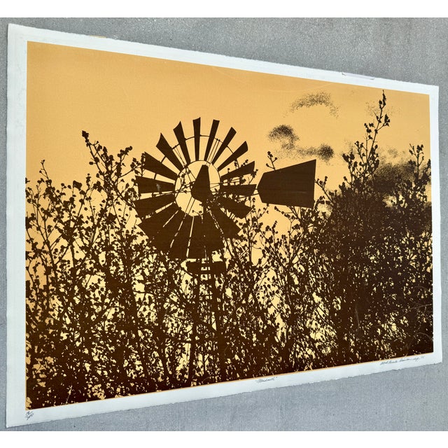 Limited edition lithograph print titled "Windmill" by the American artist Albert Frank Quinlan. Quinlan is a 20th-century...