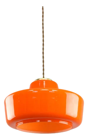 Mid-Century Modern Italian Orange Glass and Brass Pendant Lamp