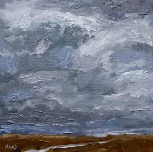 Stormy Desert, American Southwest Desertscape Landscape Oil Painting