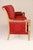 Beech frame Golden patina Silky red damask fabric Pretty carvings Upholstery nails