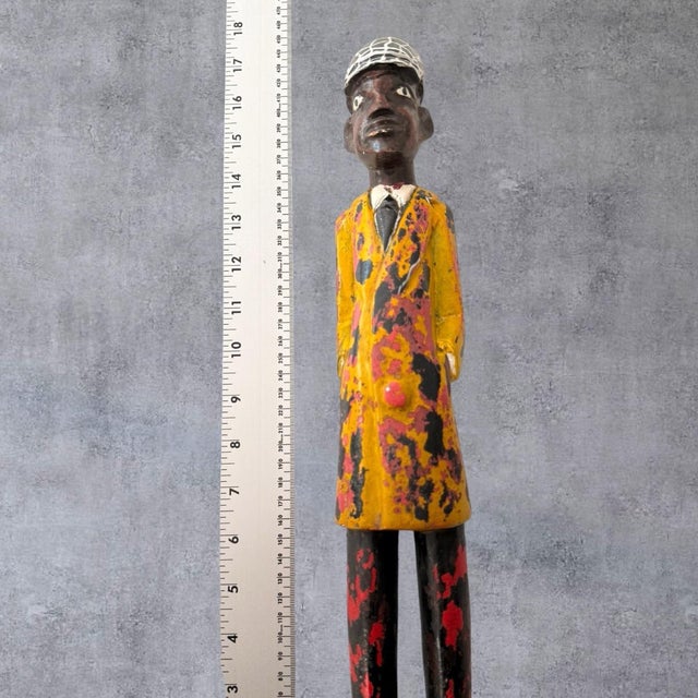 Vintage African Carved Wood Colon Statue Figure Gentleman Suit Painted 17 In For Sale - Image 10 of 10