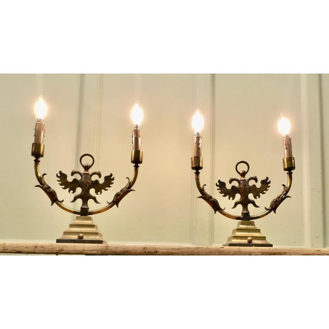Pair of Arts and Crafts Gothic Brass Twin Table Lamps These are grand looking pieces, the lamps are made in brass, they...