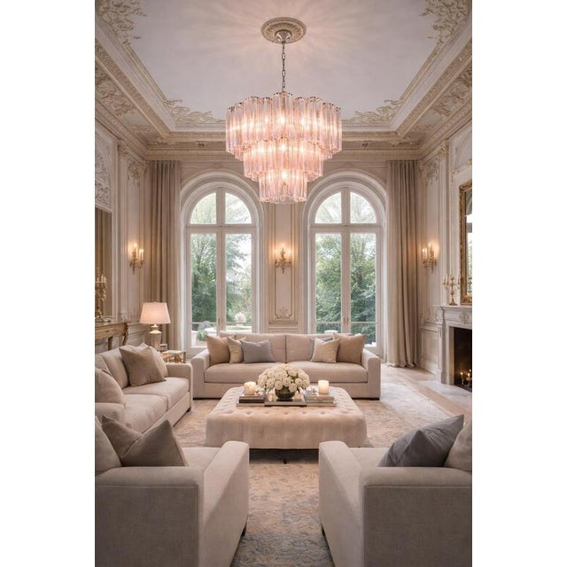 Pink Italian Chandelier in Murano Glass and Nickel-Plated Metal, 1980s For Sale - Image 8 of 16