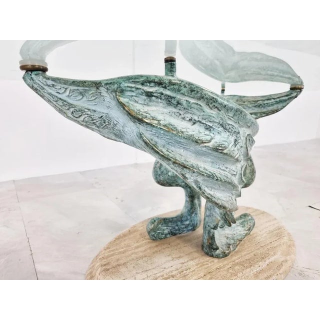 Travertine & Bronze Coffee Table, 1980s For Sale - Image 10 of 11