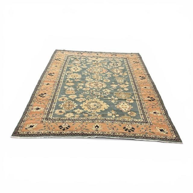 Traditional Vintage Sultanabad Style | Floral Design in Green-Blue and Beige | 7x10 For Sale - Image 3 of 5