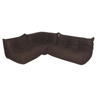 Dark Brown Leather Togo Lounge Chair, Corner and 2-Seat Sofa by Michel Ducaroy for Ligne Roset, Set of 3 For Sale
