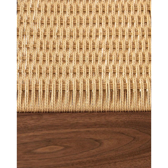 Wood Walnut Bench With Handwoven Natural Danish Cord Canva Bench For Sale - Image 7 of 8