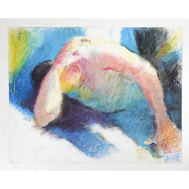 Late 20th century colorful pastel on paper abstract figural painting. Unsigned. Unframed, some smudging around bottom edge.