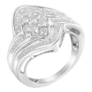 10K White Gold Diamond Bypass Cluster Ring (1 Cttw, I-J Color, I2-I3 Clarity) - Size 6-1/2 EVS1010 For Sale