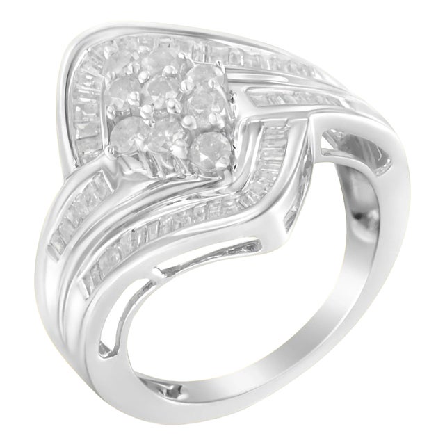 10K White Gold Diamond Bypass Cluster Ring (1 Cttw, I-J Color, I2-I3 Clarity) - Size 6-1/2 EVS1010 For Sale