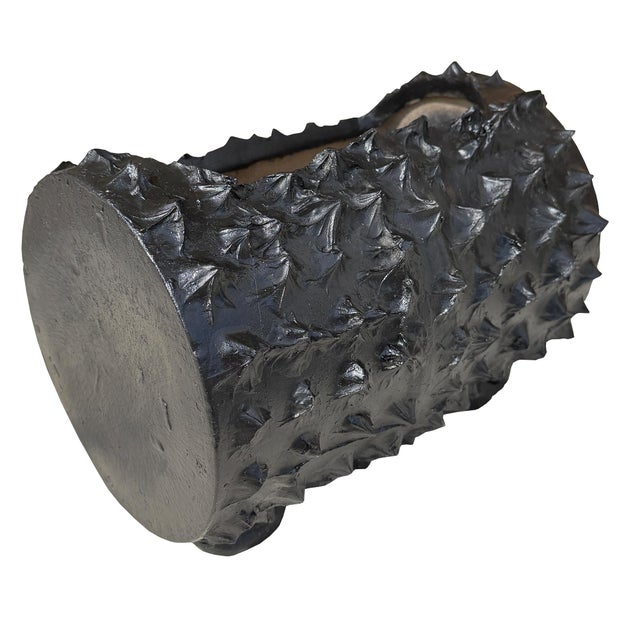 Mid 20th Century Black Brutalist Faux Bois Concrete Log Planter With Sculptural Bark Texture For Sale In Oklahoma City - Image 6 of 9