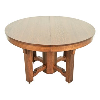 Stickley Brothers Style Antique Mission Oak Arts & Crafts Extension Dining Table, Newly Refinished For Sale