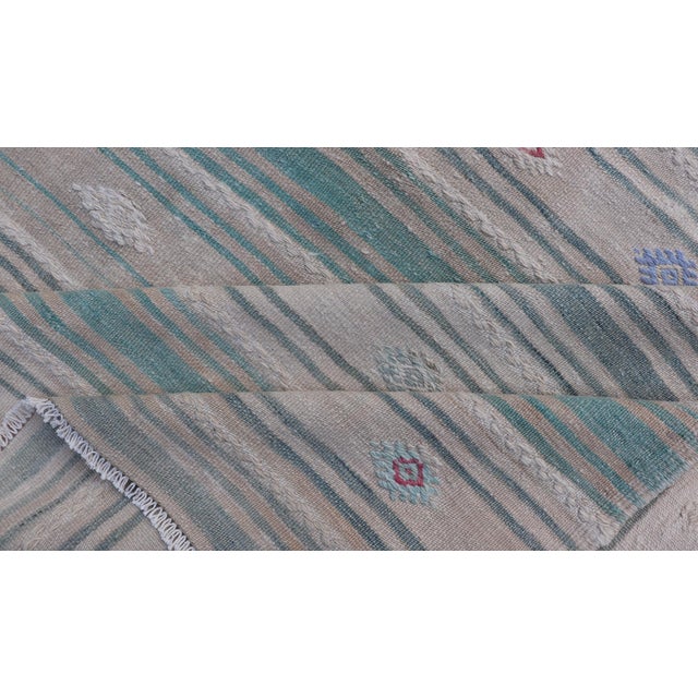 Gray Vintage Hand-Woven Turkish Kilim Gallery Rug in Wool With All-Over Stripe Design For Sale - Image 8 of 8