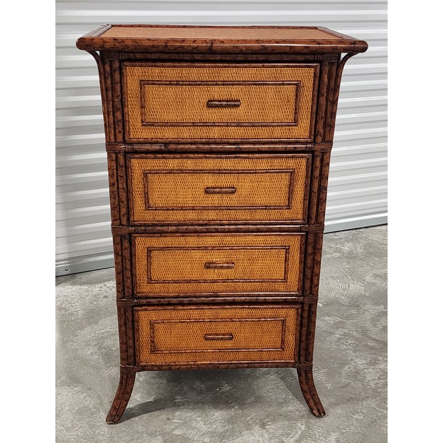 Vintage Late 20th Century Faux Bamboo & Rattan Chest of Drawers For Sale - Image 4 of 15