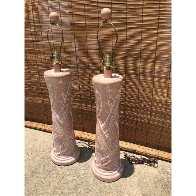 Sunset Lamps Terra Cota Banana Leaf Table Lamps - a Pair For Sale - Image 4 of 12