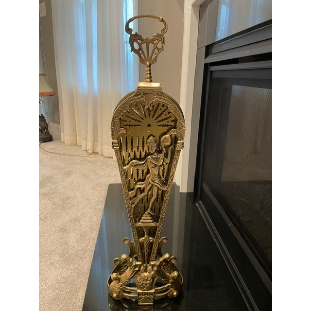 1980s Peacock French Count;ry Ornate 44" Wide Folding Brass Fireplace Fan For Sale - Image 12 of 15