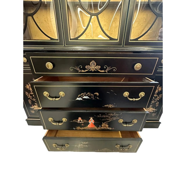 Mid 20th Century Mid 20th Century Vintage Black Lacquered Chinoiserie Bubble Glass Display Cabinet by Jasper Cabinet Company For Sale - Image 5 of 12