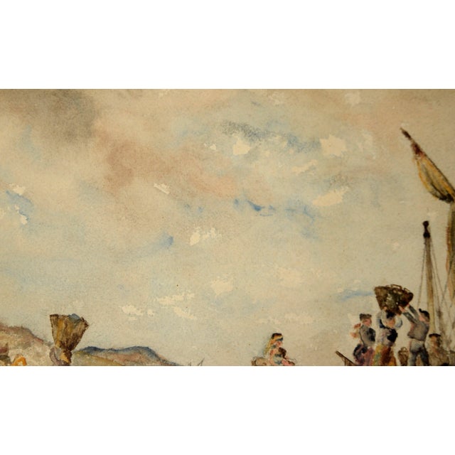 Loading the Cargo Ship - Brittany France - Watercolor 19th Century For Sale - Image 4 of 7