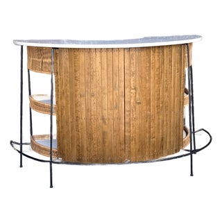 Arthur Umanoff Style Mid-Century Modern Curved Bamboo Tiki Bar For Sale