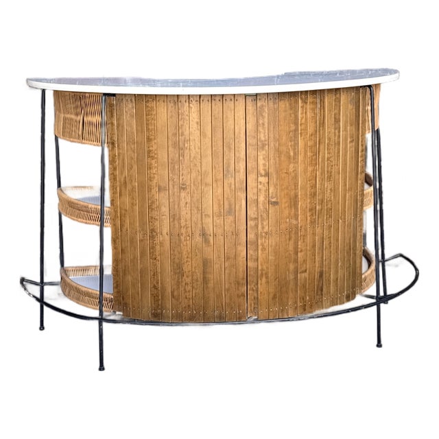 Arthur Umanoff Style Mid-Century Modern Curved Bamboo Tiki Bar For Sale
