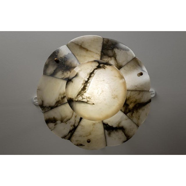 Black French Art Deco Alabaster and Brass Pendant Light with Segmented Shade, 1920s For Sale - Image 8 of 18