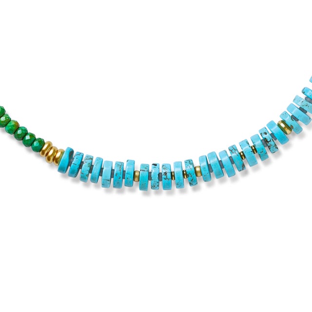 Turquoise Lapis Color Block Necklace For Sale - Image 4 of 7