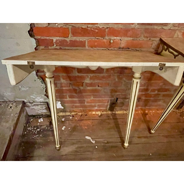 Pair of Mid 20th Century French Hollywood Regency Small Painted Cameo Wall Mount Pier Console Tables For Sale - Image 10 of 12