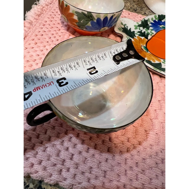 Set of 4, 1970s Orange and Blue Ceramic Plates and Teacups For Sale - Image 9 of 10