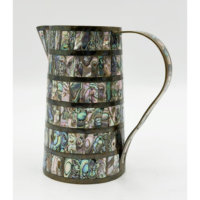 1950s Alfredo Villasana Taxco Brass & Abalone Pitcher and Tumblers - Set of 5 For Sale - Image 9 of 18